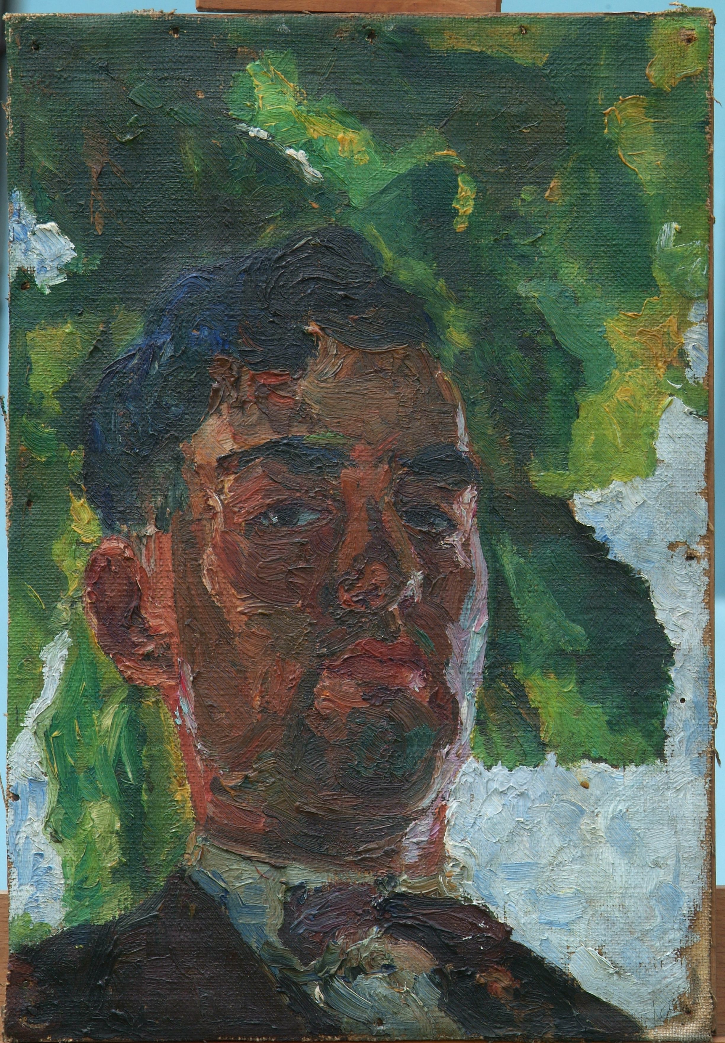Autoritratto su sfondo verde Olio su tela, cm 28 x 40 Anni ’30