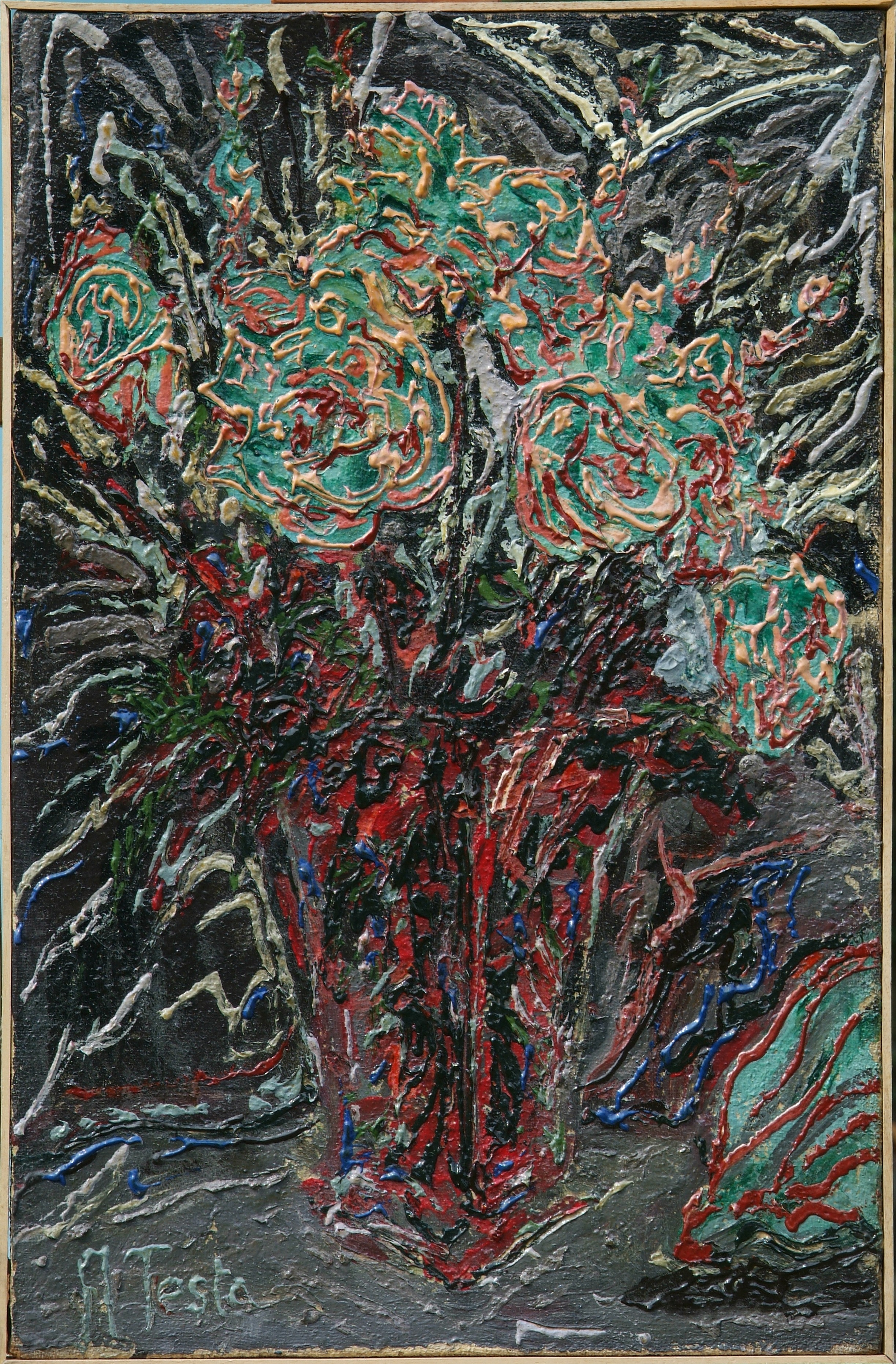 Rose complementari, olio su tela, cm 45 x 70, anni ’80